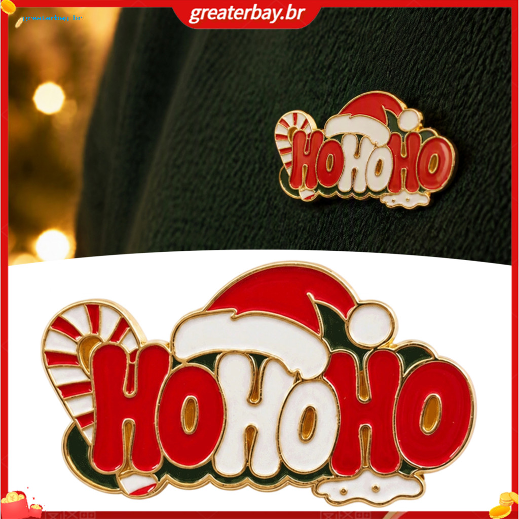 Hohoho Christmas Enamel Brooch Santa Hat Candy Cane Pin Holiday Badge for Sweaters Jackets Scarves Festive Accessories G