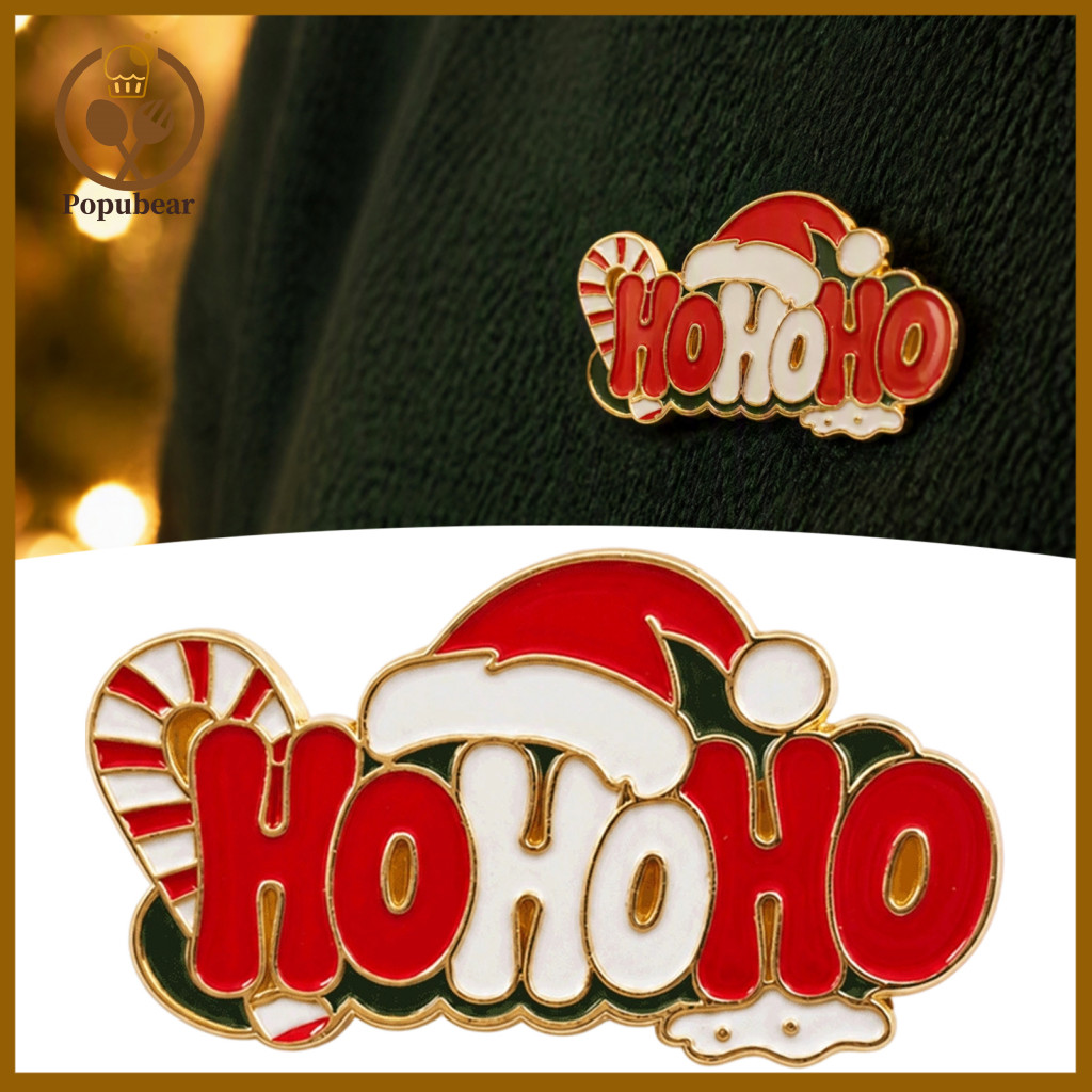 Christmas Brooch Pin Enamel Clothes Badge Hohoho Santa Hat Candy Cane Holiday for Sweaters Jackets Scarves Festive for S