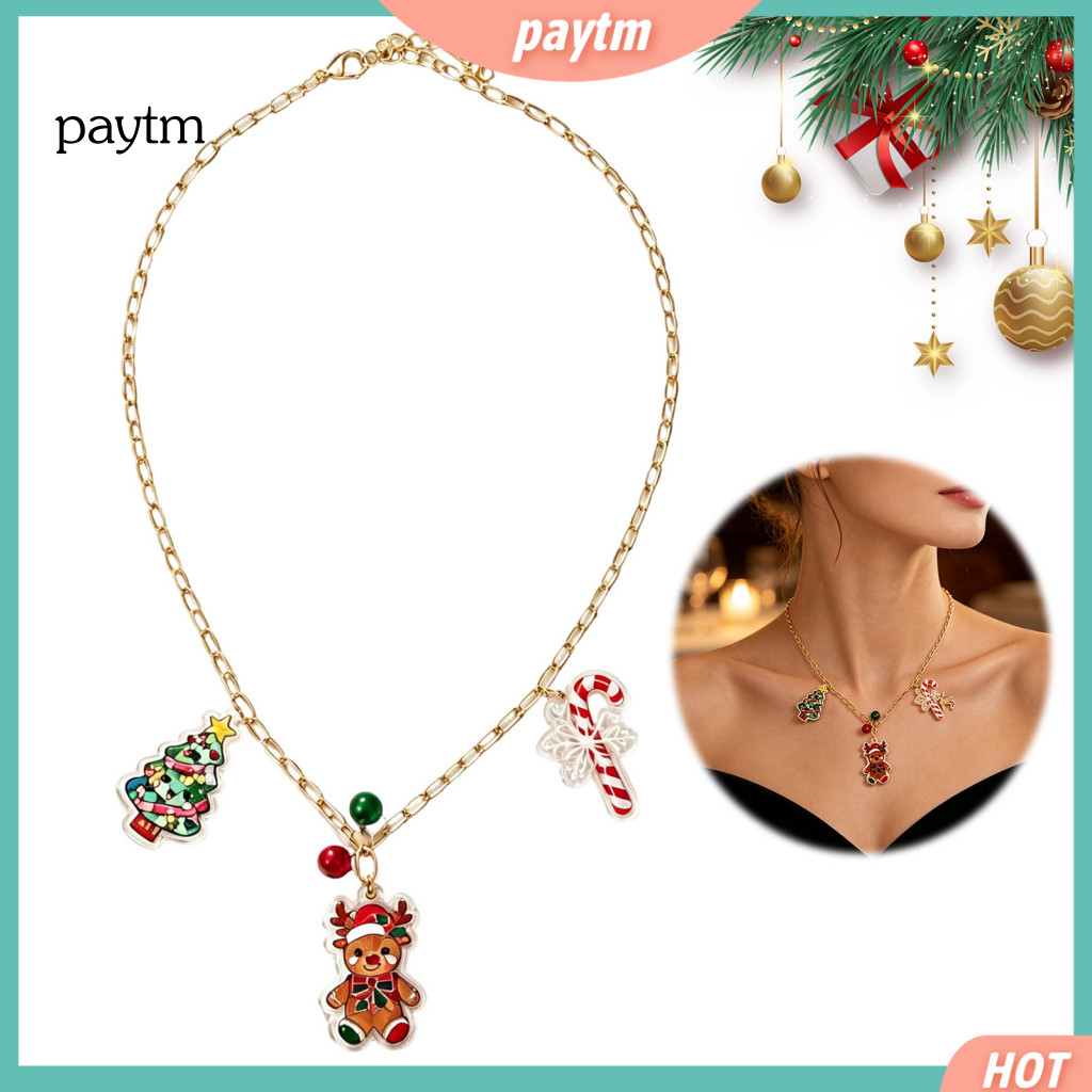 Christmas Party Jewelry Gifts Necklace for Women Charms for – Cute Elk Tree Candy Cane Pendants with Bells Festive All