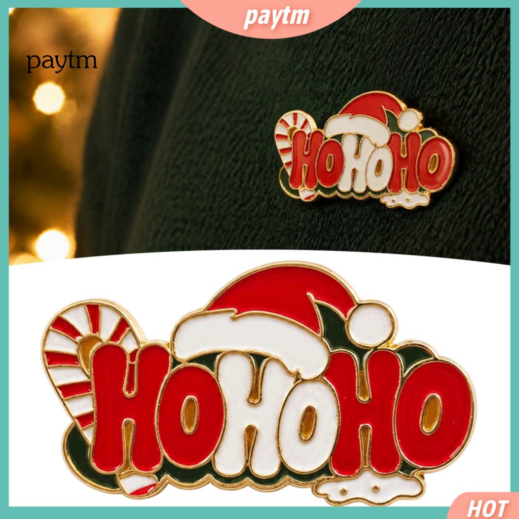 Holiday Badge Pin Enamel Clothes Hohoho Christmas Brooch Santa Hat Candy Cane for Sweaters Jackets Scarves Festive for S