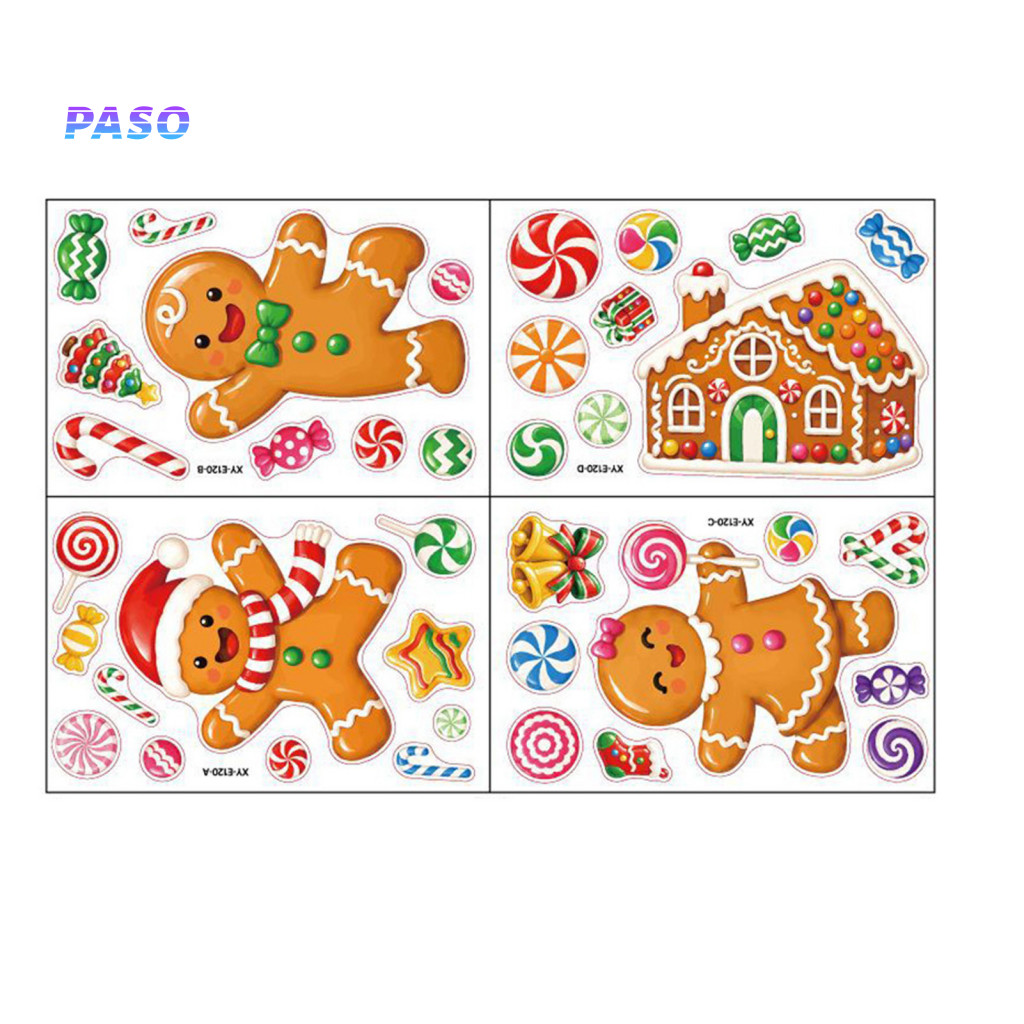 Christmas Window Clings Glass Door Decorations 4pcs Reusable Gingerbread Candy Cane Stickers – Festive Xmas Party for