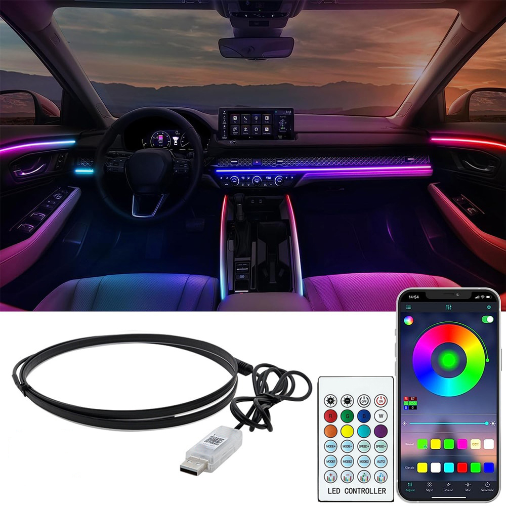 Luzes Ambientais Universais Do Carro LED Interior RGB Sinfonia Atmosfera Lâmpada USB APP & Controle Remoto Luz De Tira A