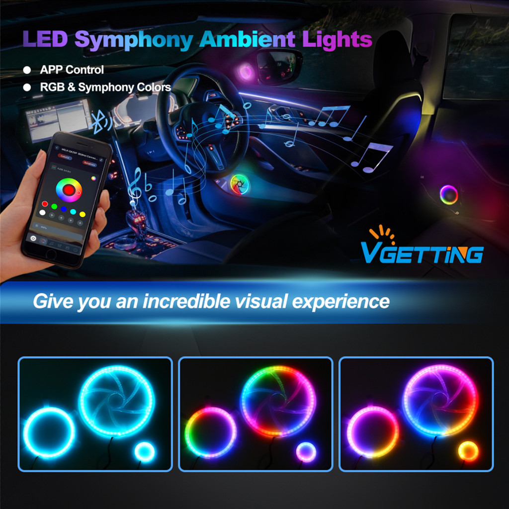 Sinfonia RGB Carro Buzina Ambiente Luz Tweeter LED Capa De Áudio 64 Cores Decoração Interior Lâmpadas Atmosfera Acessóri
