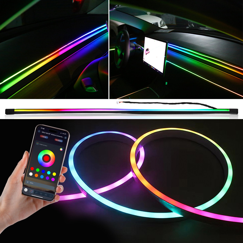 200cm 150cm Luz Ambiente Do Carro Painel Pára-Brisa Dianteiro LED 64 Cores RGB Sinfonia Interior Acrílico Atmosfera Lâmp