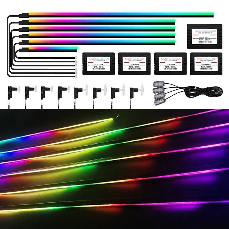 22 Em 1 18 Sinfonia RGB Luzes Ambientais Do Carro Atmosfera Interior 64 Cores LED Guia Acrílico Fibra Óptica Decoração U