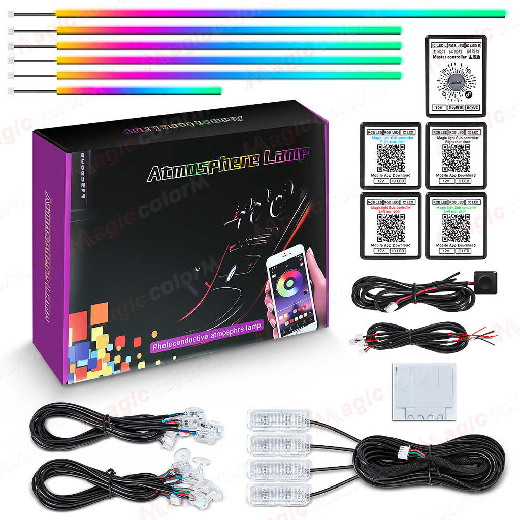 18 Em 1 Led Luzes Ambientais Do Carro 213 64 Cores RGB Sinfonia Streamer Bluetooth Arco-Íris Interior Tiras Acrílicas At