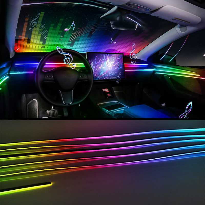 Cor Completa Streamer Luzes Ambientais Do Carro RGB 64 Cores Universal LED Interior Escondido Tira Acrílica Sinfonia Atm