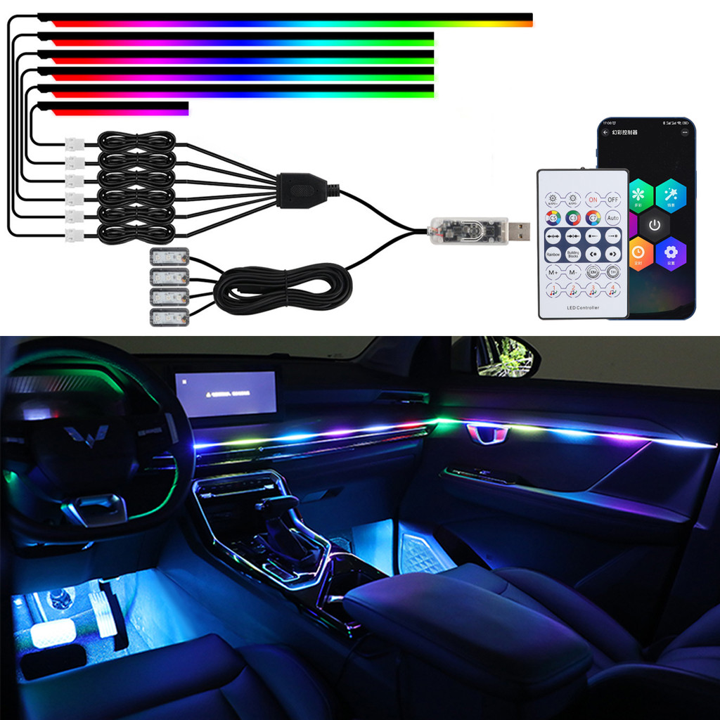 10 Em 1 Interior Do Carro Acrílico LED Luzes Ambientes Para Tesla USB APP Controle Remoto RGB Sinfonia Atmosfera Lâmpada