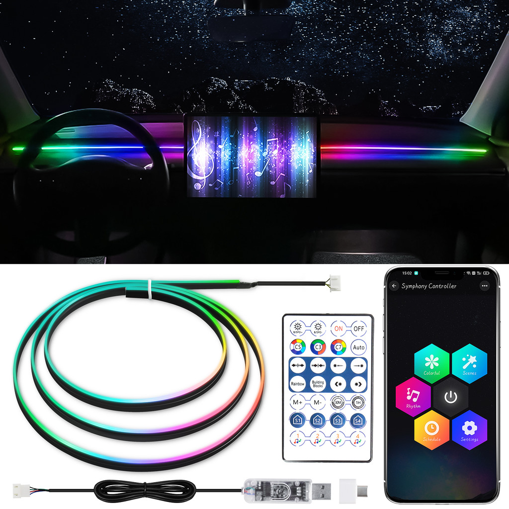 Vgetting Para Tesla Luzes Ambientais Do Carro USB LED Interior RGB Sinfonia Atmosfera Lâmpada Controle APP Remoto Modelo