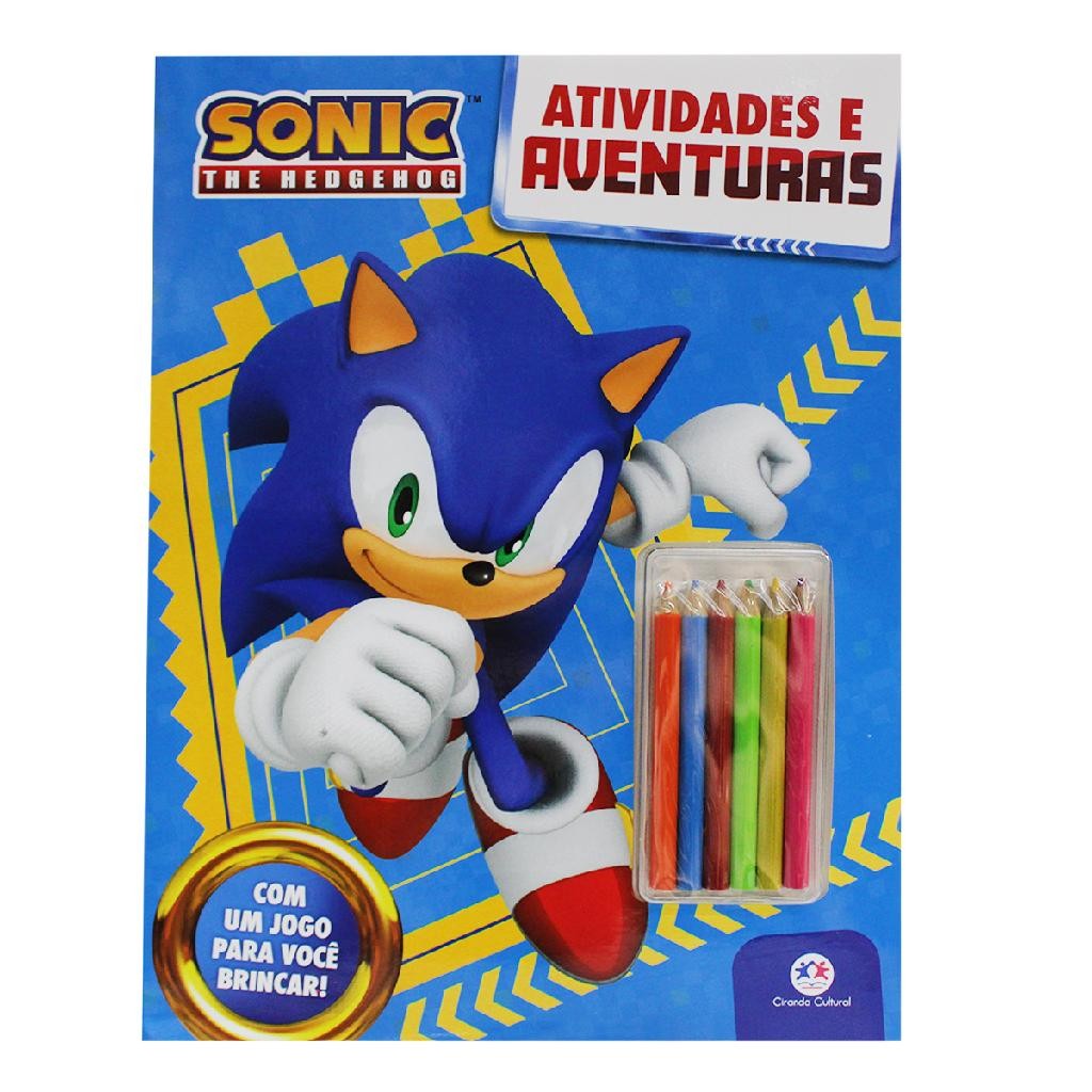 Caderno Do Sonic De Atividades E Aventuras Com Lápis De Cor Colorir Desenhos Jogos Diversão