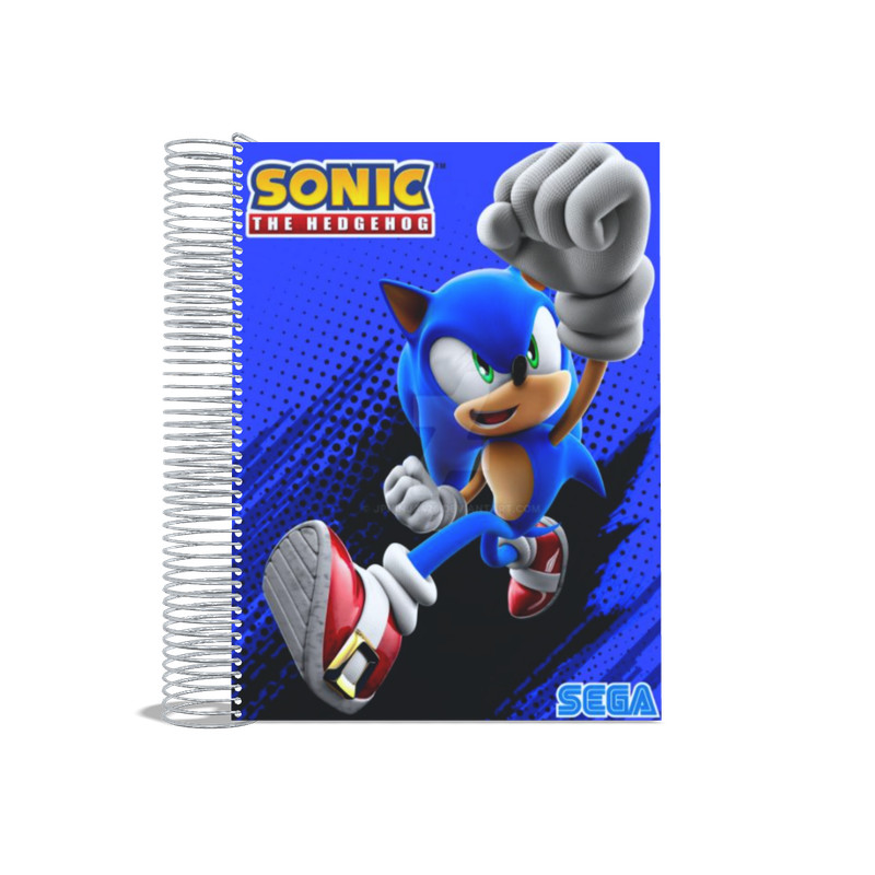 Caderno universitário  resistente Capa espiral Desenho Sonic 96 Fl 1 Matéria material escolar