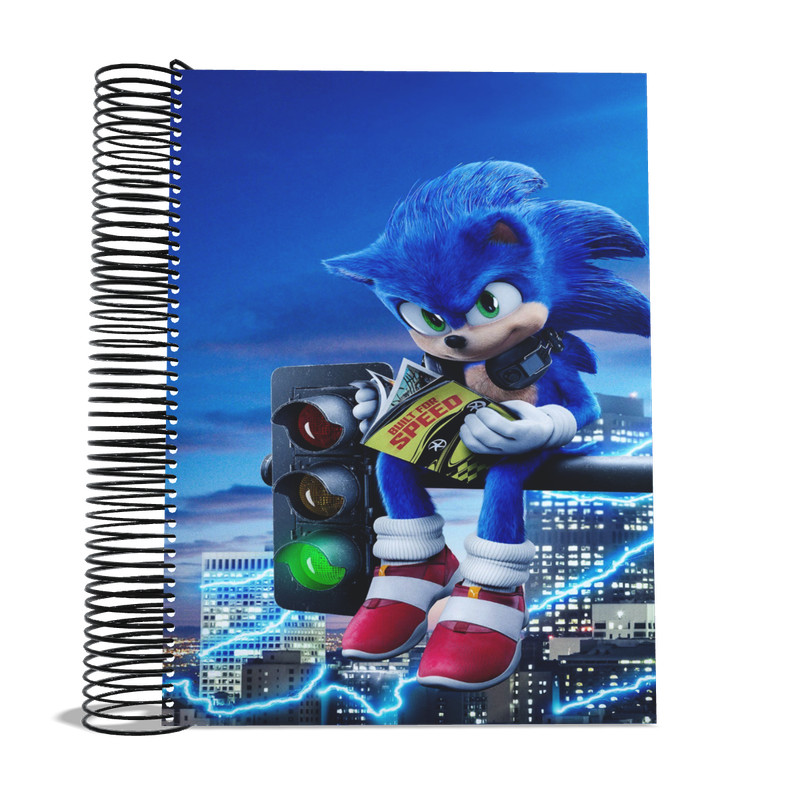 Caderno Personalizada Desenho Sonic 1 Matéria universitário resistente tamanho grande material escolar