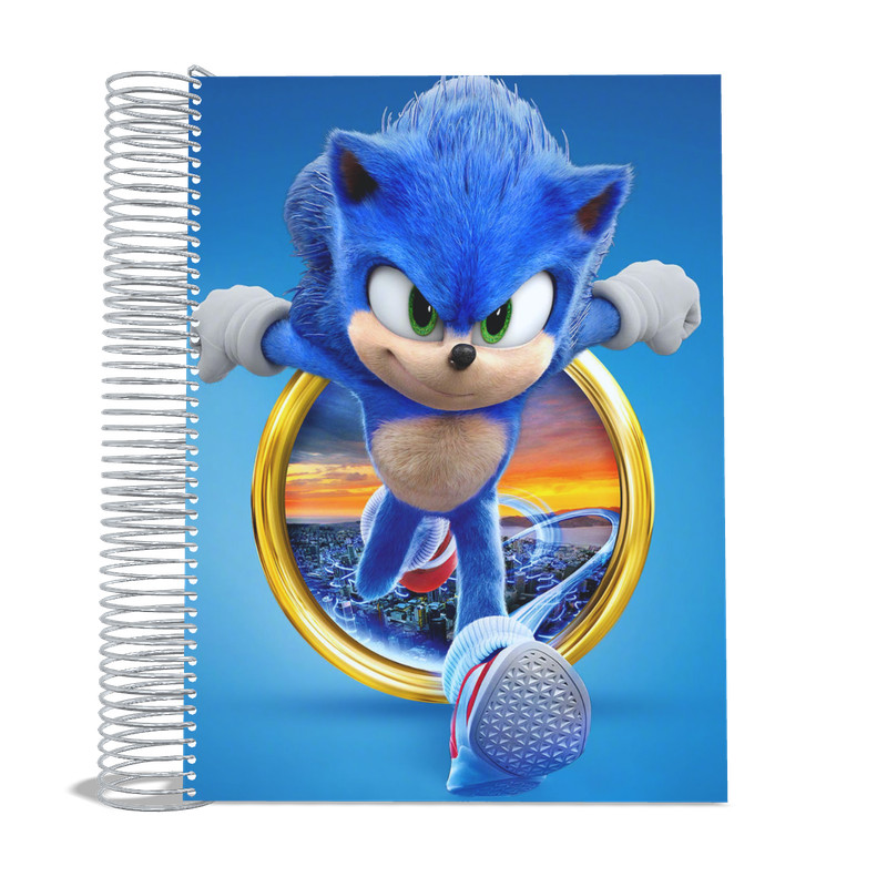 Caderno 10 matérias Desenho Sonic universitário 200 Folhas resistente