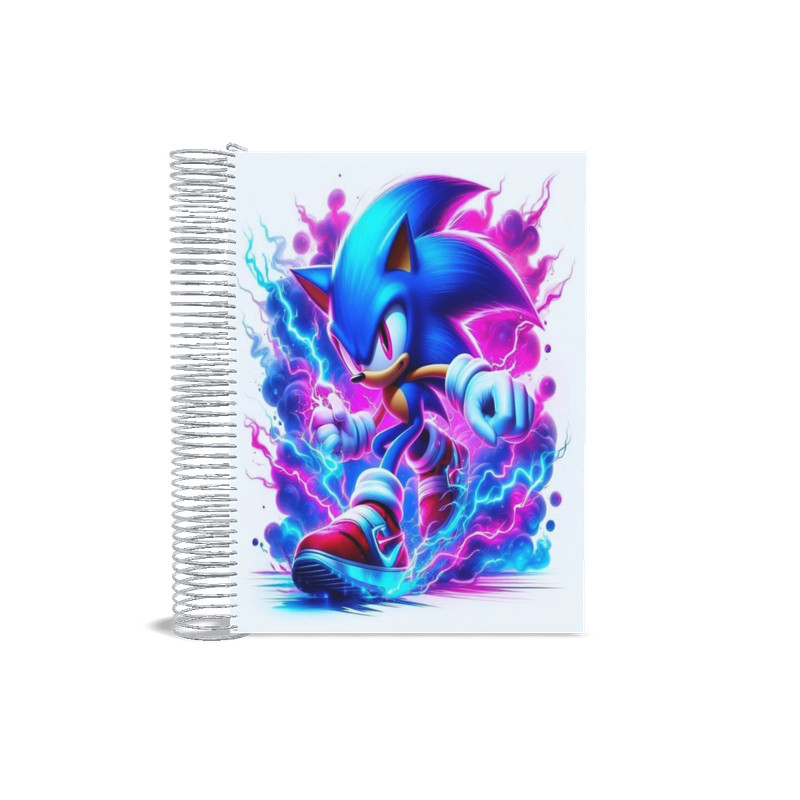 Caderno universitário 20 matérias Desenho Sonic Personalizado resistente