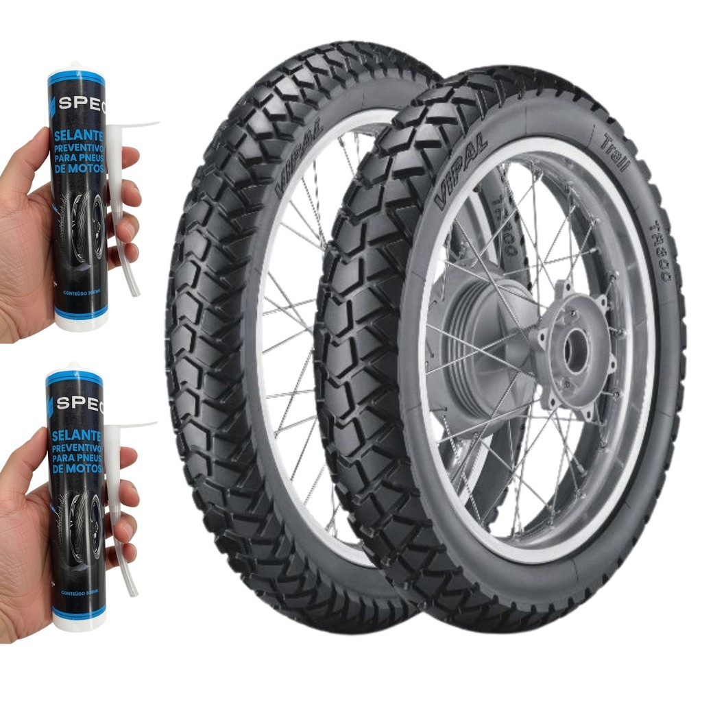 PAR PNEU 90/90-21 54S + 120/90-17 64S VIPAL TR300 USO COM CAMARA Himalayan 411 NX400 Falcon XL250 DR650 XT600 + SELANTES