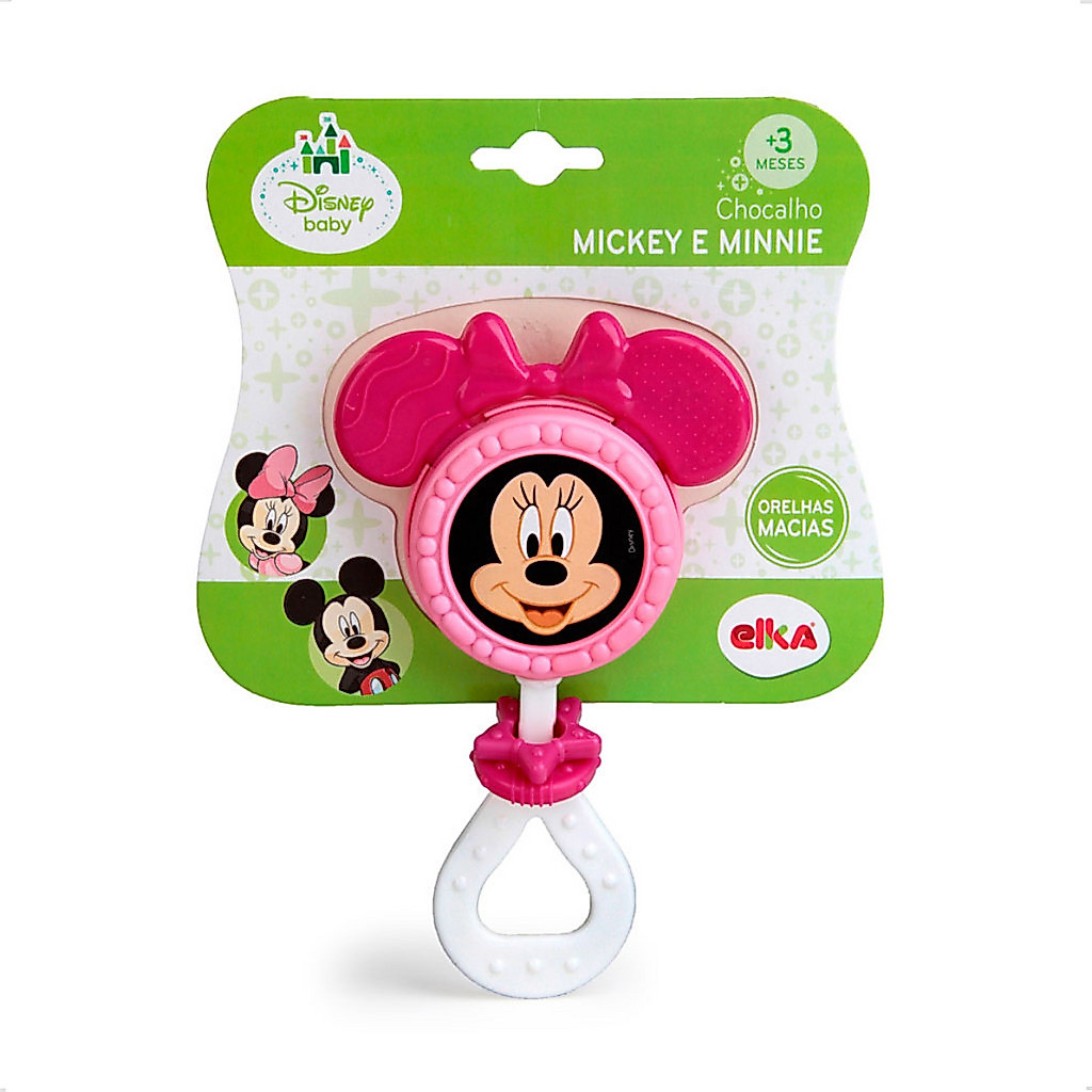 Mordedor e Chocalho Minnie Mouse Disney Rosa Bebê Meninas acima 3 meses Atóxico Plástico  ELKA
