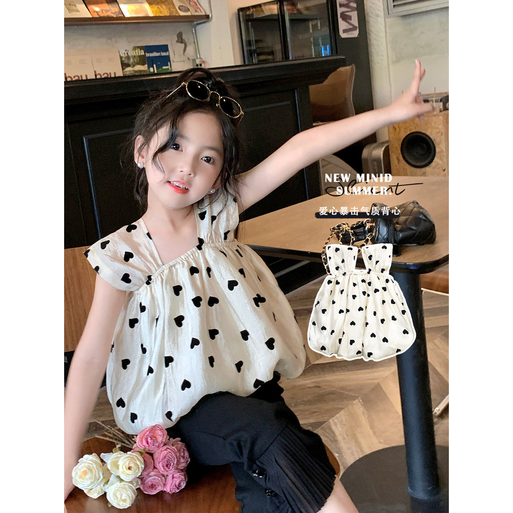 Mini Dan meninas usar camiseta de manga curta verão novo estilo versão coreana médio grande crianças moda sem mangas cam