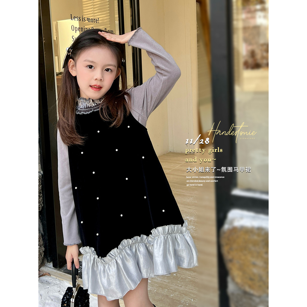 Mini Dan crianças roupas meninas vestido de inverno novo estilo médio grande crianças temperamento velo colete saia velu