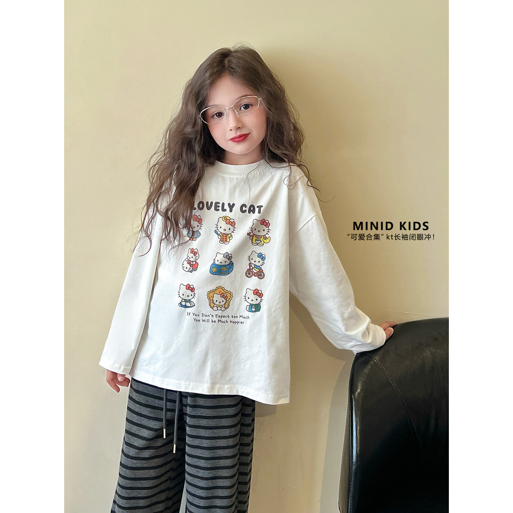 Mini Dan roupas infantis meninas camiseta de manga comprida outono inverno novo estilo médio-grande crianças versão core