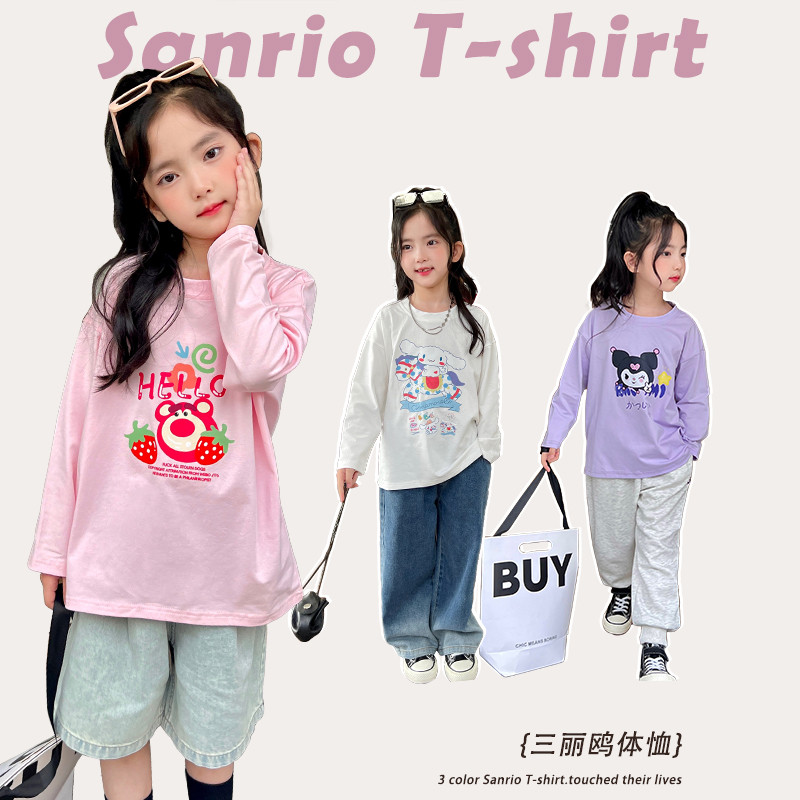 Mini Dan meninas manga comprida impressa camiseta 2026 primavera novo estilo versão coreana médio grande crianças All-Ma