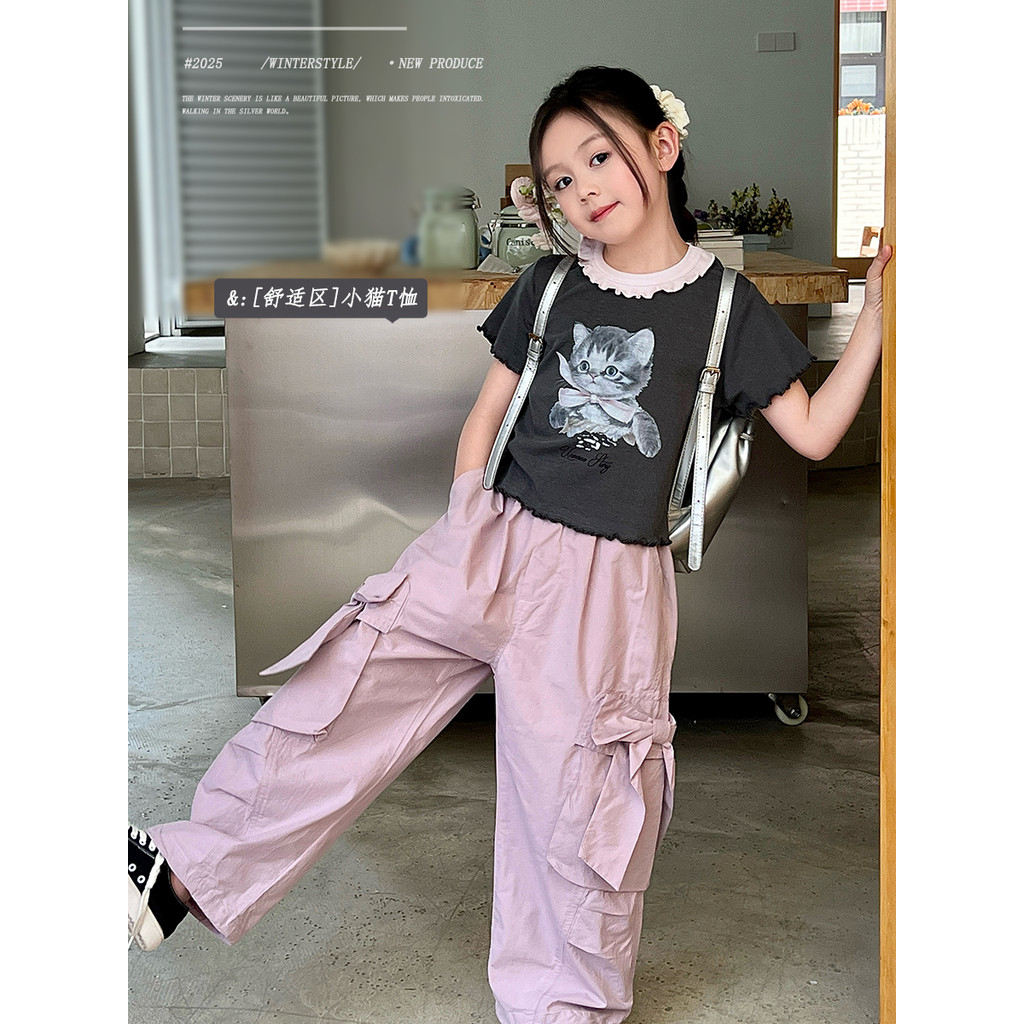 Mini Dan roupas infantis meninas camiseta de manga curta verão 2026 novo estilo médio grande crianças dos desenhos anima