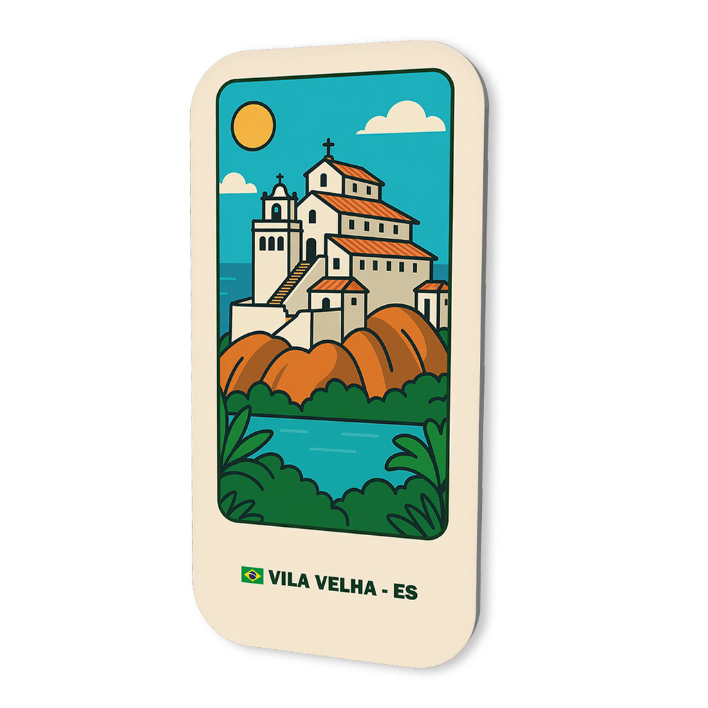 Imã Geladeira Turistico Vila Velha- Espírito Santo Brasil 3x6cm De Metal