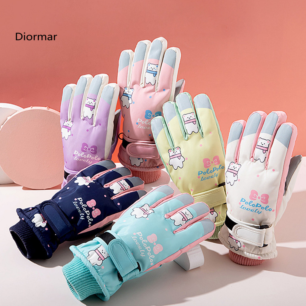 Snow Mittens Kids Winter Ski Gloves with Touchscreen Water-resistant Windproof Thermal Fleece Lining Fastener Tape – W