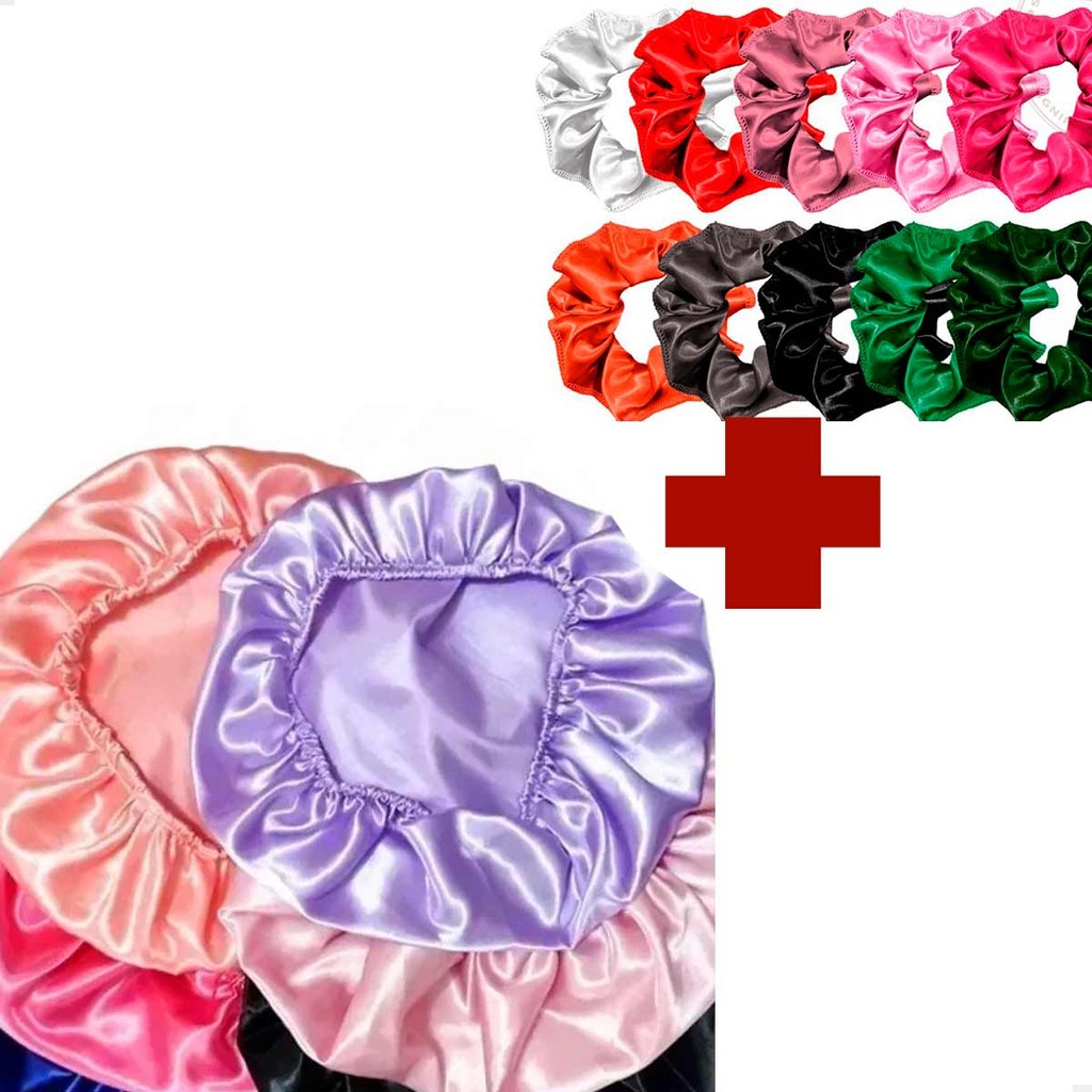 Touca De Cetim P/ Dormir Ajustável AntiFrizz + Xuxinha Cetim Controle dos Frizz Scrunchie Day After