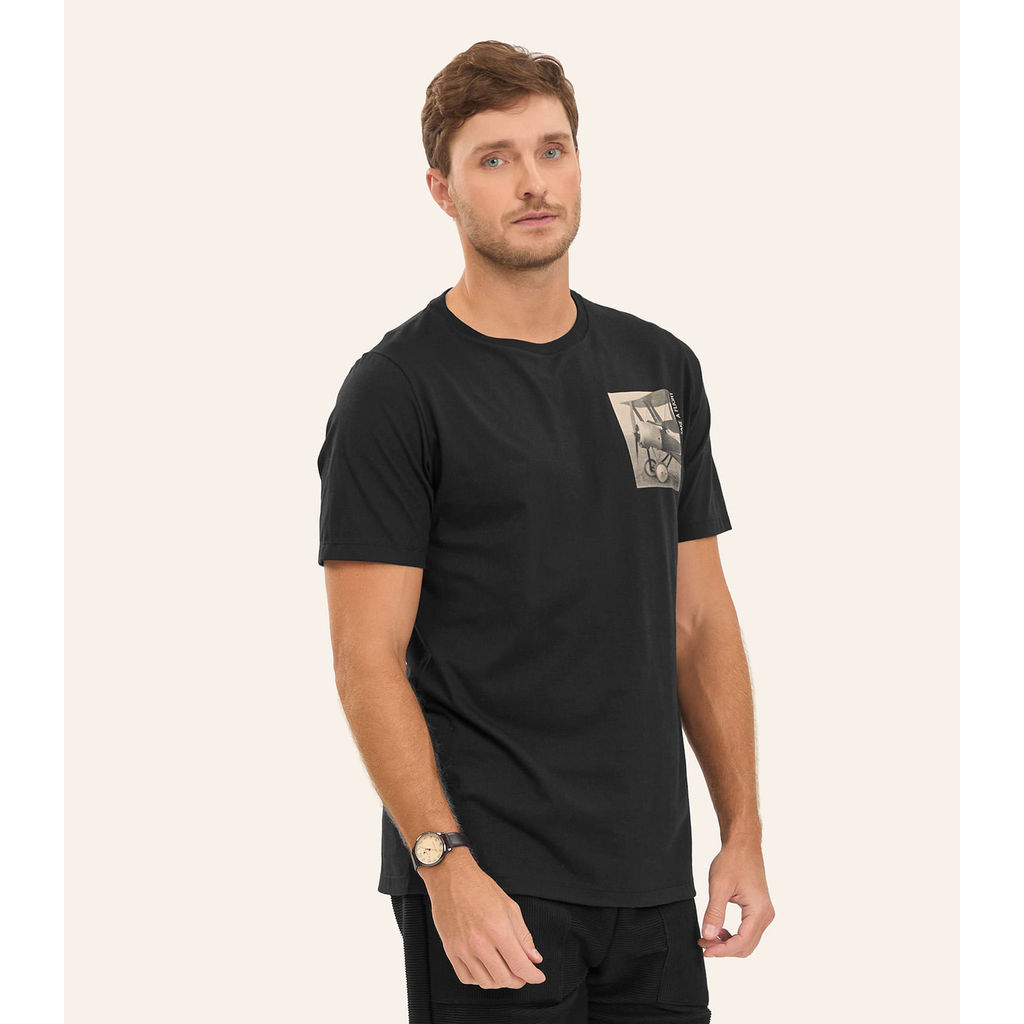 Camiseta Masculina Meia Malha Diametro Preto