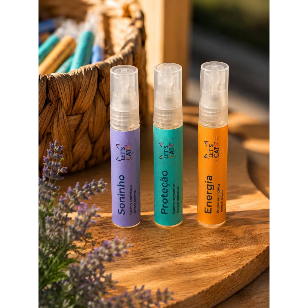 Bruma Aromática Let's Cats 3ml | Escolha o Aroma | Soninho, Proteção ou Energia | Spray para Naninhas, Tecidos e Ambient