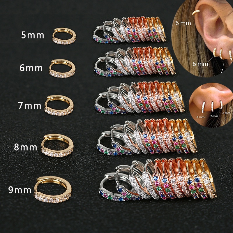 Brincos De 5/6/8/10mm Minimal Hoop Para Crianças Baby Crystal Zirconia Huggie Thin Cartilage Com Revestimento De Prata Mulheres Helix Tragus Piercing Jewelry