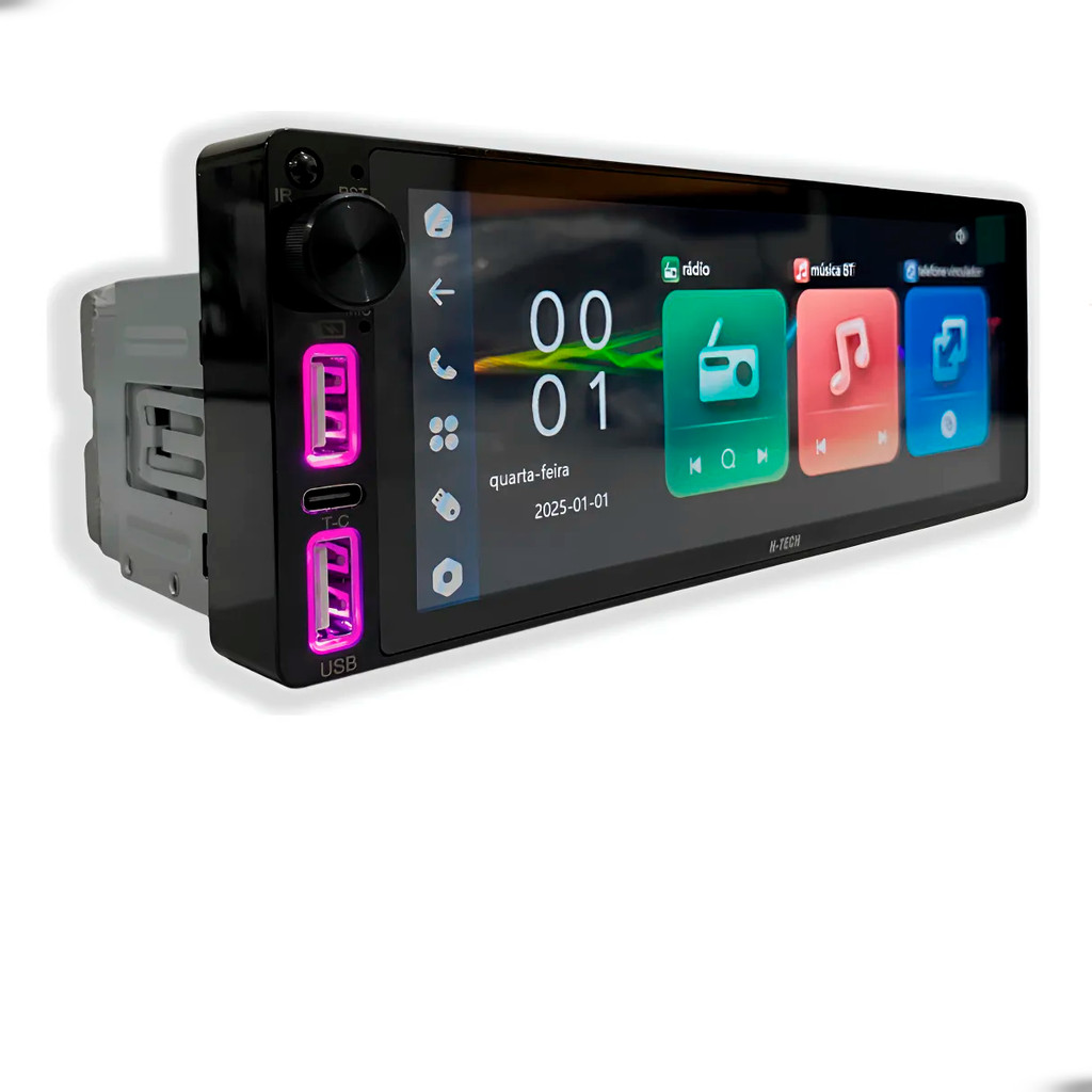 Central Multimídia MP5 6.86 IPS Full Touch CarPlay Android Auto Bluetooth USB Tipo C HT-2691CA Com Controle Remoto