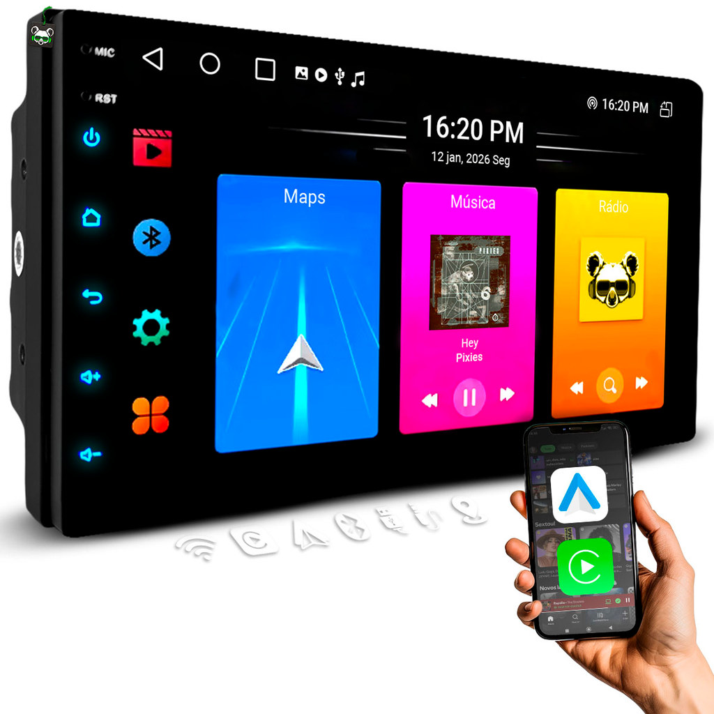Multimídia MP5 HT-3127CA 7 Polegadas Vidro IPS Full Touch Carplay Android Auto