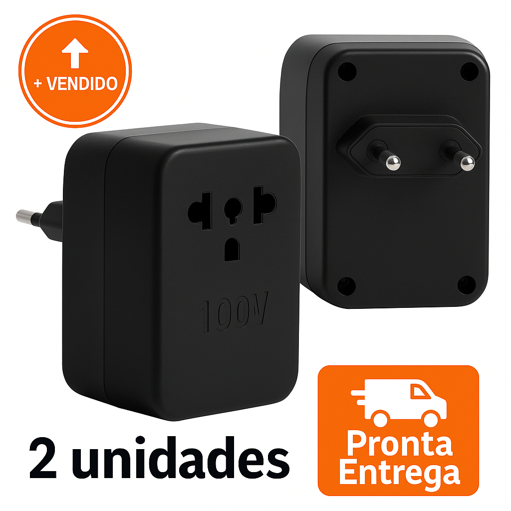 Kit 2 Transformador Bivolt Portátil 100W Com Chave Seletora 110V/220V Universal
