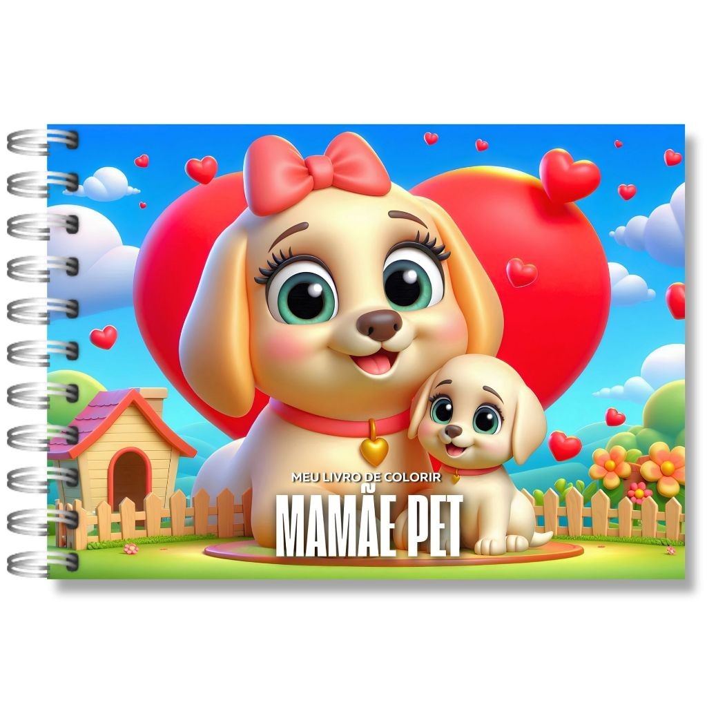 Livro de Colorir Mamãe Pet - 50 folhas de 120g - Capa dura, Acetato Reposicionável  - Envio imediato