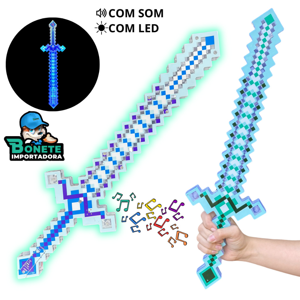 Espada Diamante Ninja Modelo Pixel com Luz e Som para Crianças