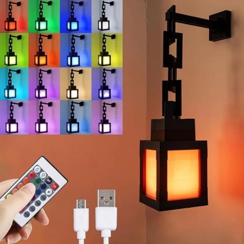 Luminária Noturna Pixel Lantern - Luz LED com 16 Cores Mutáveis e Controle Remoto, Montável em Mesa e Parede para Decora