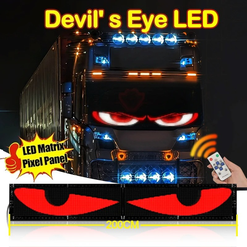 GRANDSTORE Diabo Olho LED Caminhão Carro Pixel Painel Luz Controle Remoto Macio Dobrável Iluminação Graffiti Rolagem Par