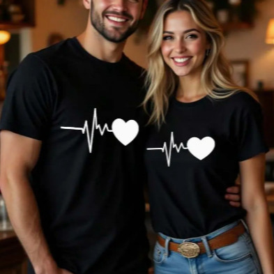 Conjunto Kit Casal Algodão Slim Frequência Amor Minimalista Y2k Camiseta Love Namorados Tendencia