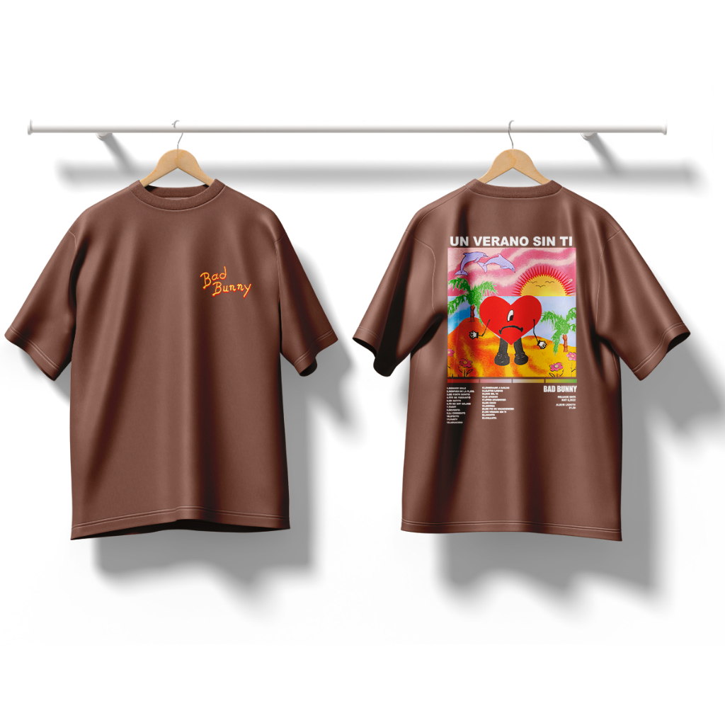 Camiseta Oversized Algodão Gola Alta Estampa Un Verano Sin Ti Álbum Bad Bunny Cantor Rapper