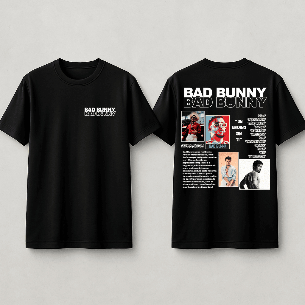 Camisa Camiseta Bad Bunny Biografia Un Verano Sin Ti Rei do Trap Rapper 385