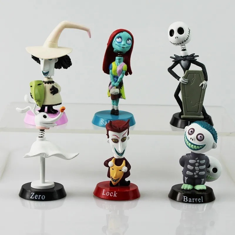 Kit com 6 Bonecos O Estranho Mundo de Jack - Jack Skellington Sally Barrel Lock Zero Shock Infantil Natal