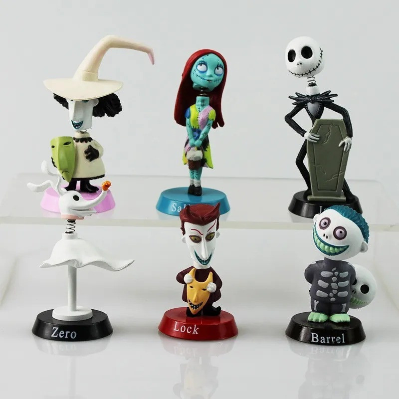 Kit com 6 Bonecos O Estranho Mundo de Jack - Jack Skellington Sally Barrel Lock Zero Shock Infantil Natal