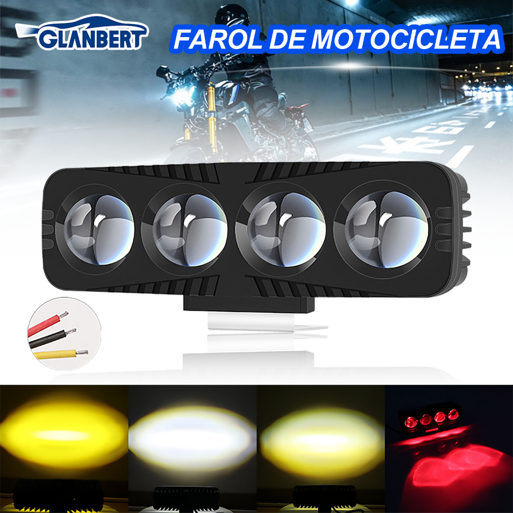 4LED Lente Diodo Emissor De Luz Farol Da Motocicleta Lâmpada Do Projetor Branco Amarelo Flash Brilhante Mini Laser Condu