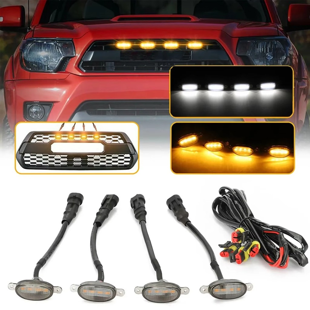 Universal frente do carro led grade de luz fumado âmbar 4led grill luz águia olho lâmpada para fora da estrada