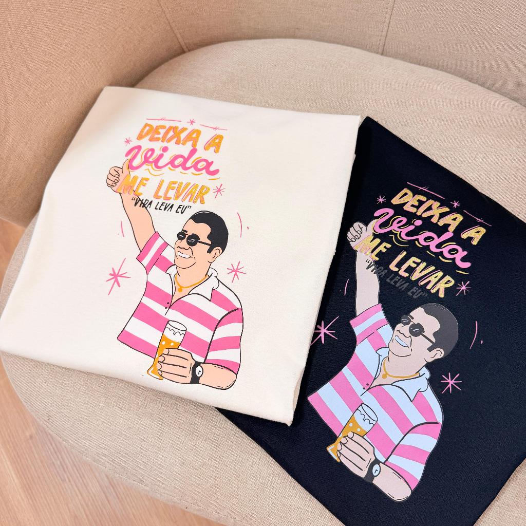 Blusa Carnaval cropped Oversized Feminina Zeca Pagodinho - DEIXA A VIDA ME LEVAR E TRAZ A SAIDEIRA