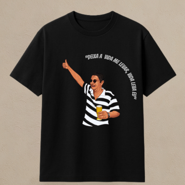 Camiseta Básica Zeca Pagodinho Unissex Deixa A Vida Me Levar Samba Blusa 100% Algodão Gola Redonda