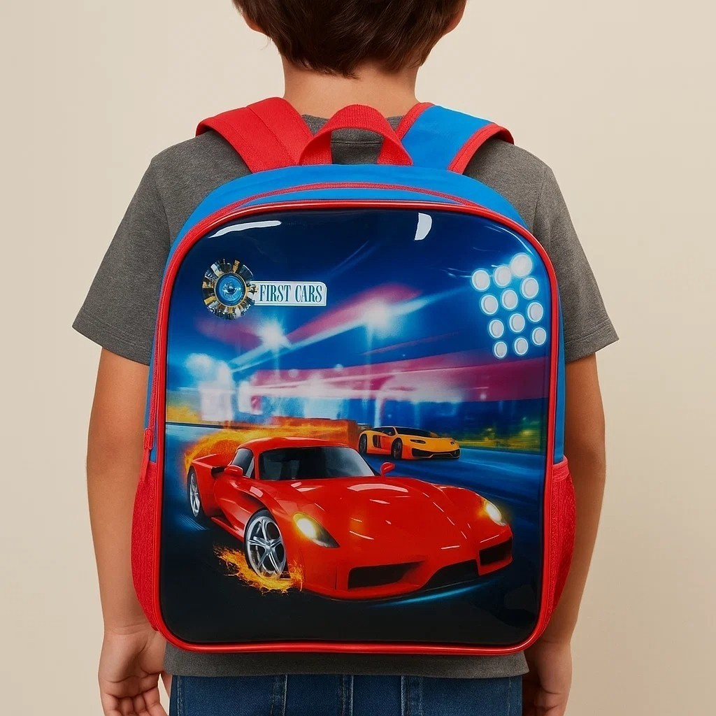 Mochila Infantil Carro Vermelho Escolar Criança Bolsa Estudar Levar Roupa Resistente Costas