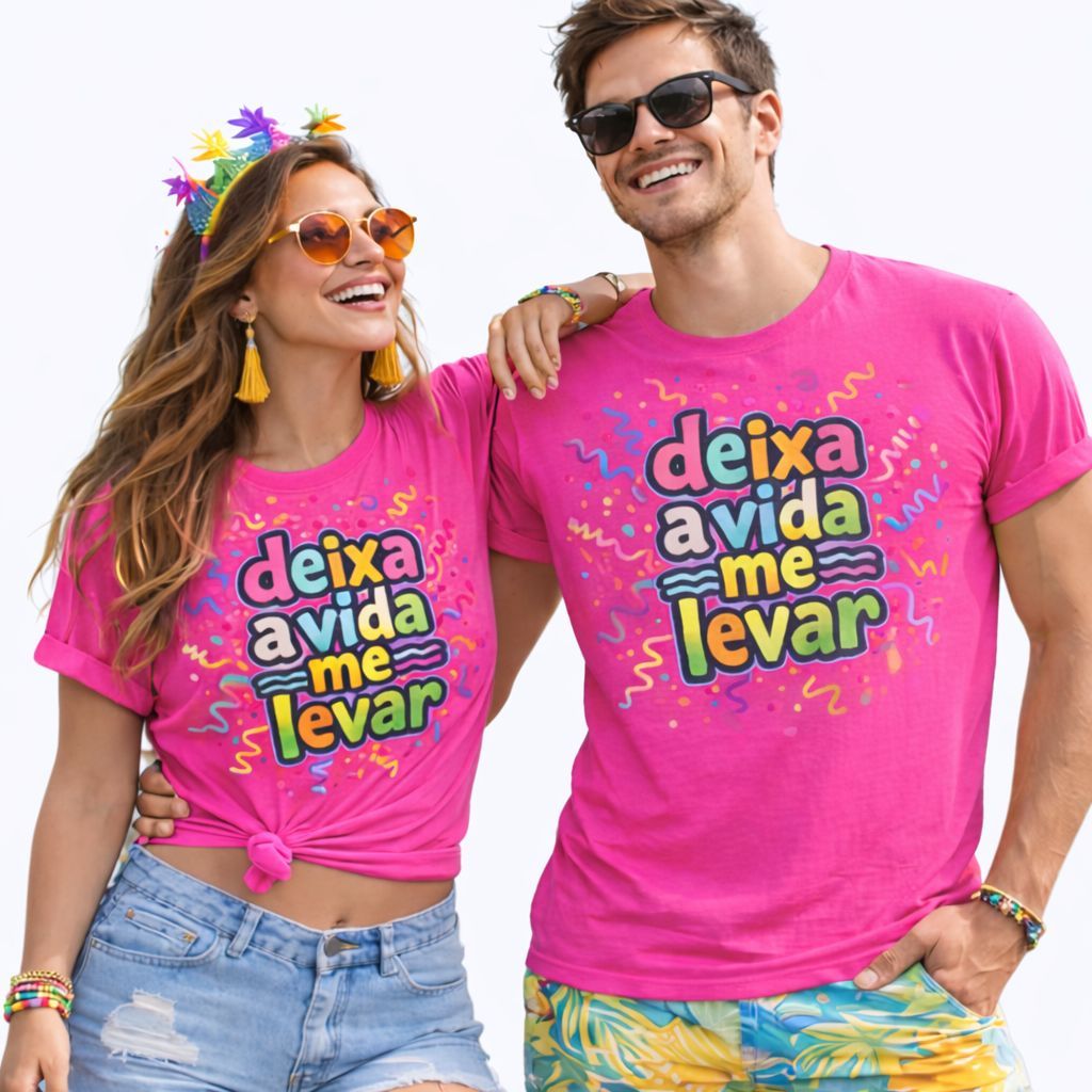Kit Camiseta Carnaval Deixa a vida me levar Folia Festa Verão Unissex 100% Algodão