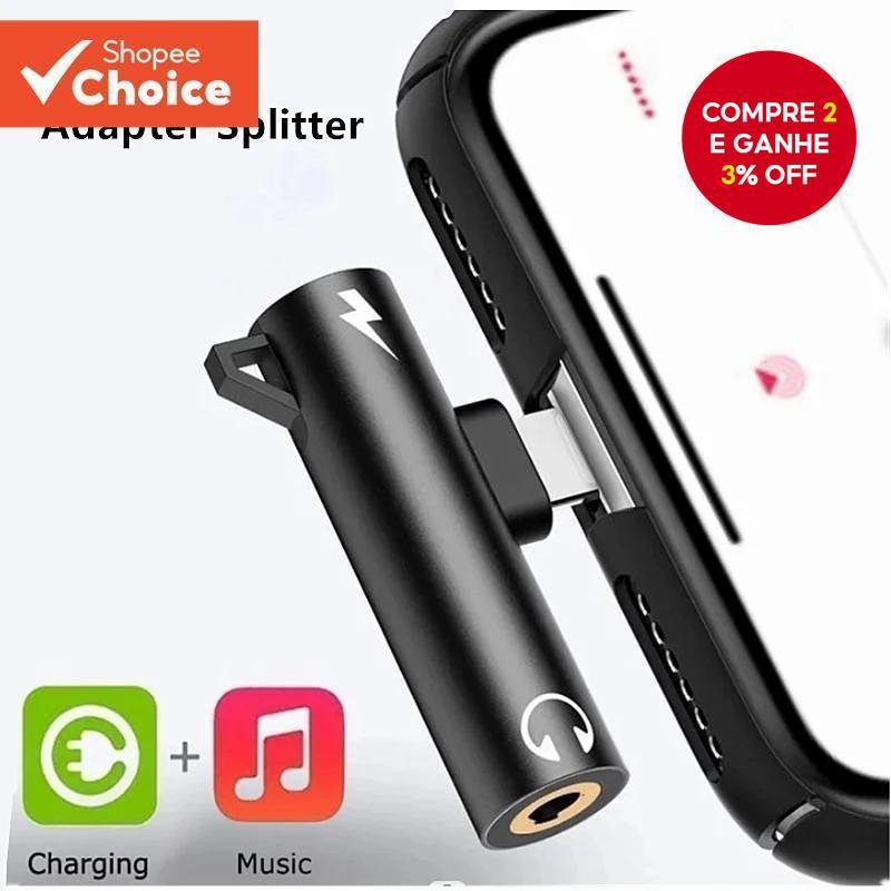 2 Em 1 Fone De Ouvido De Áudio Com Duplo Adaptador Divisor Para iPhone XR XS X 7 8 11 11Pro Cabo AUX De 3,5mm Jack